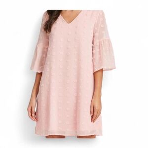 NWT Blooming Jelly Elegant Pink Bell Sleeves V-neck Spring Women's Dress Size Lg